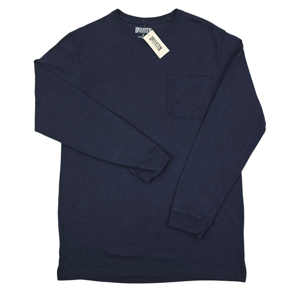 Duluth Trading Longtail T Shirt Mens Medium Navy Blue Pocket Tee Long Sleeve NWT
